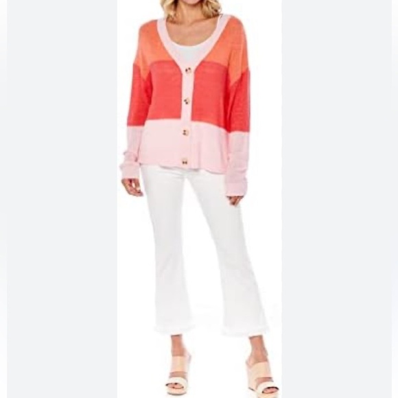 Mud Pie Barker Button Down Cardigan Sz M/L Women Multi Colored - Picture 2 of 8